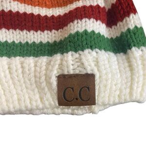 C.C. Beanie winter hat striped Pom Pom